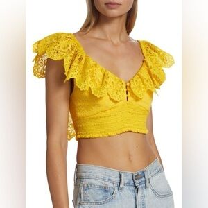NWT! Alice + Olivia Bleeker Ruffled Lace Crop Top Sunbeam Yellow Smocked🌼 XS